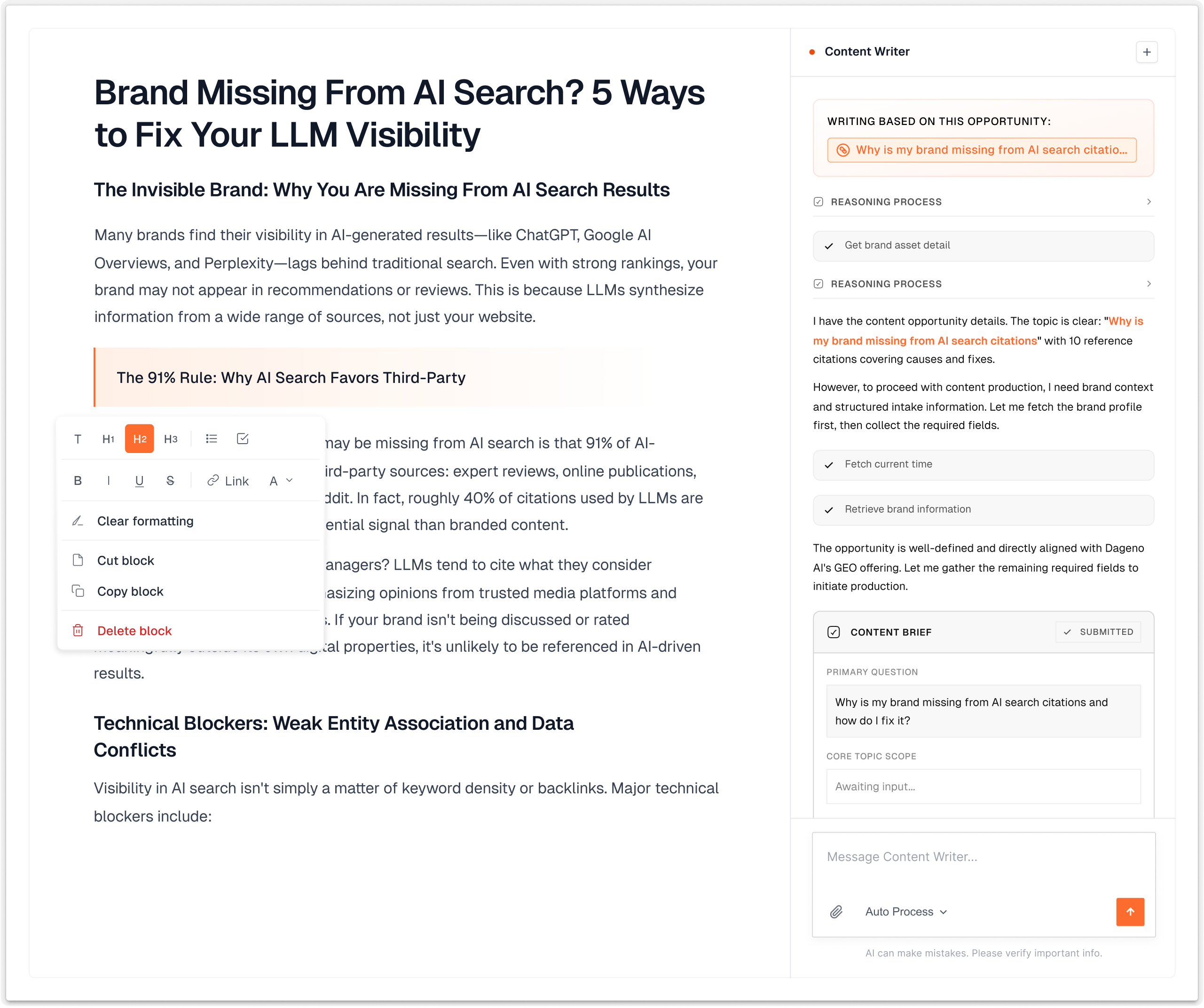 Content optimization panel